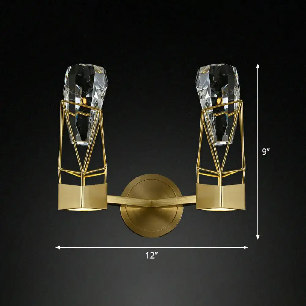 Modern brass crystal rock wall sconce bedroom fixture
