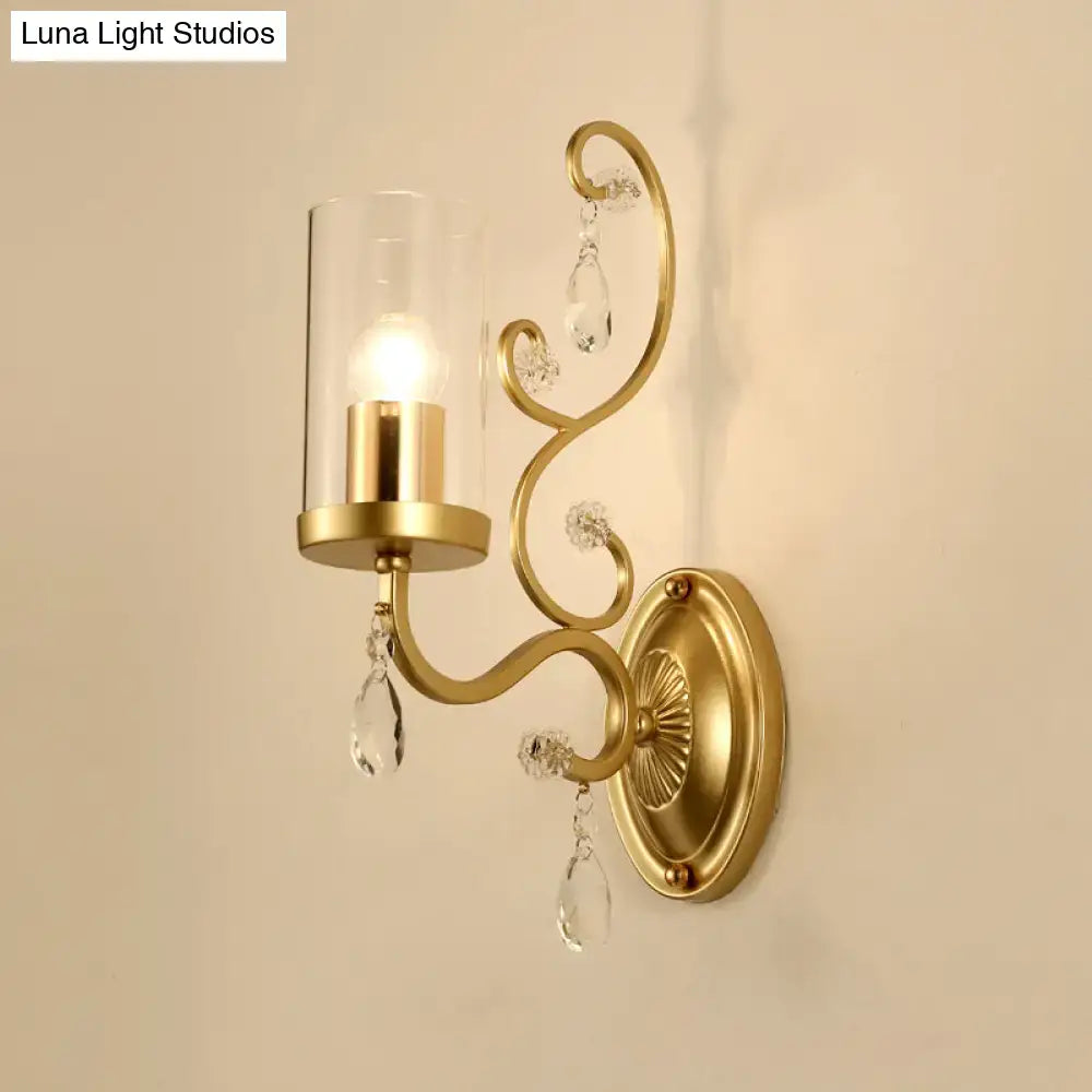 Modern brass crystal wall mounted light bedroom glass sconce