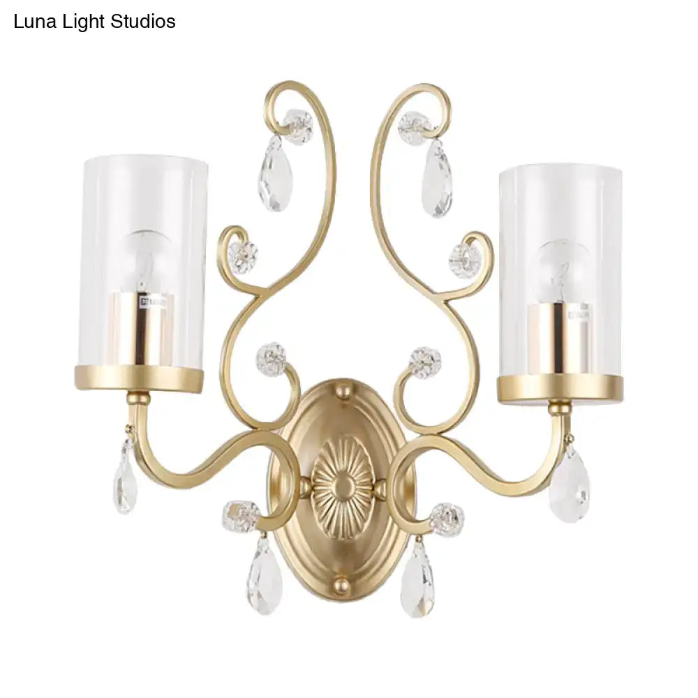 Modern brass crystal wall mounted light bedroom glass sconce