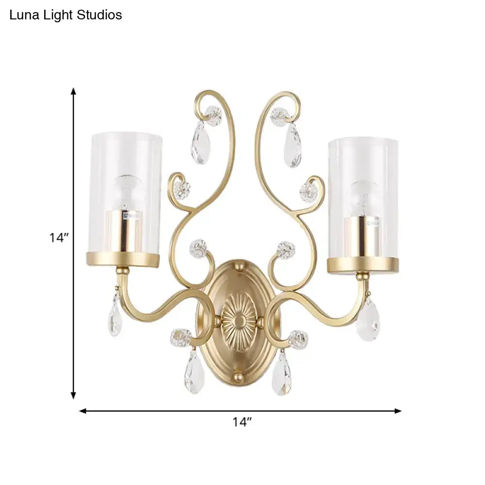 Modern brass crystal wall mounted light bedroom glass sconce