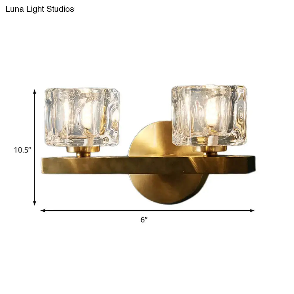 Modern brass crystal wall sconce bedroom contemporary cube flush light
