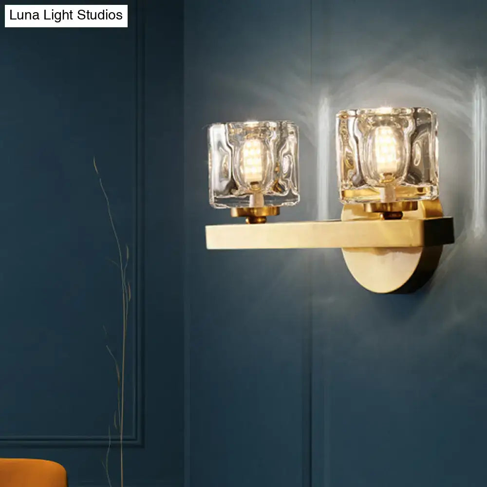 Modern brass crystal wall sconce bedroom contemporary cube flush light