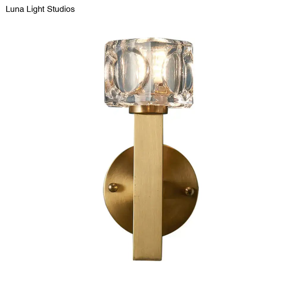 Modern brass crystal wall sconce bedroom contemporary cube flush light