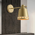 Modern brass diamond cutout wall lamp with gold-toned conical shade emits warm light compatible with e26 e27 bulbs