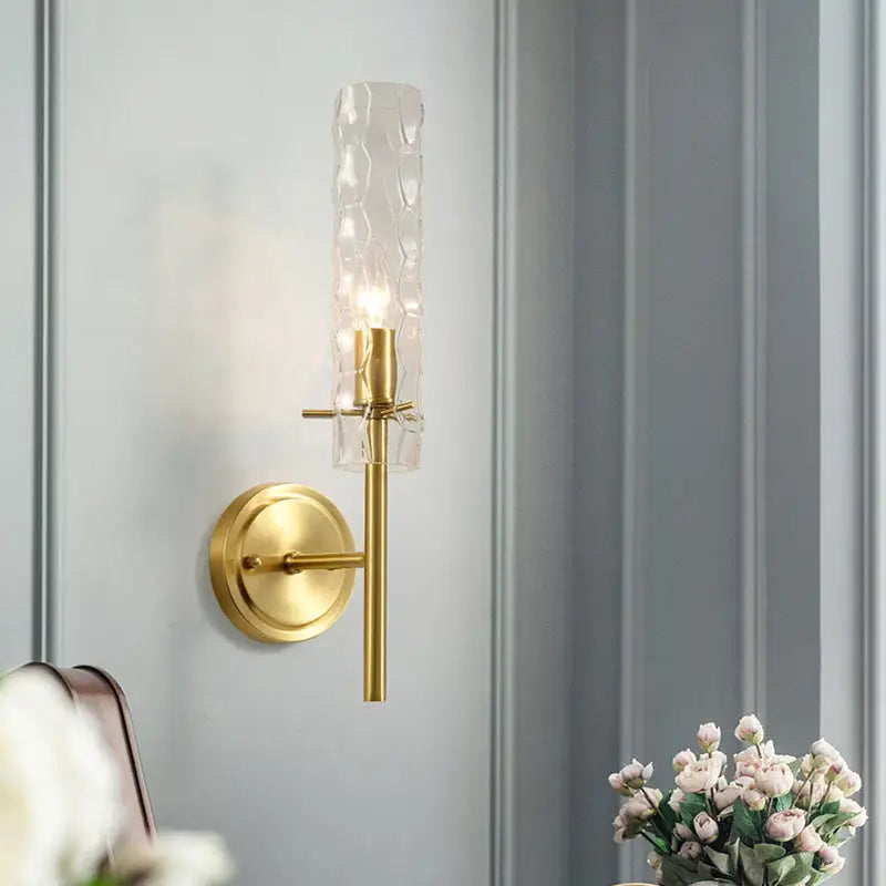 Modern brass dimpled blown glass wall light bedroom sconce