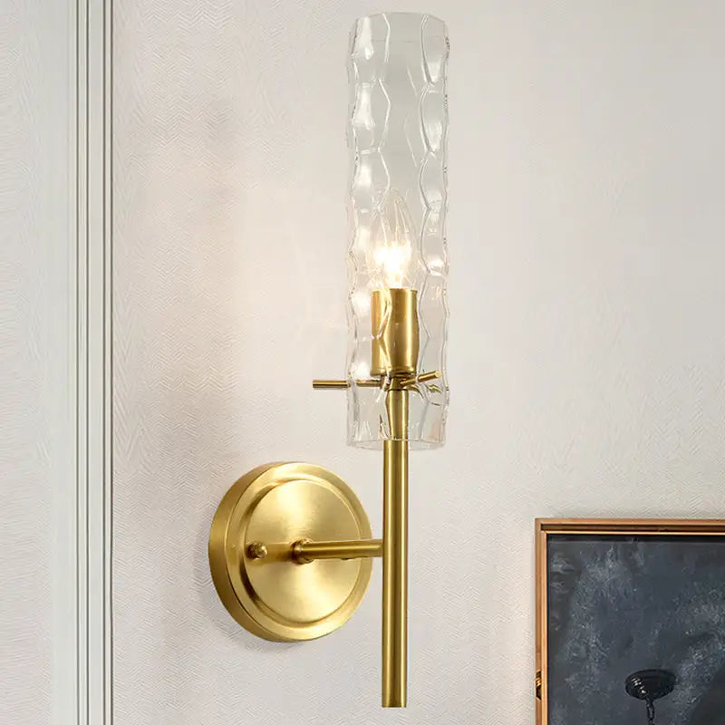 Modern brass dimpled blown glass wall light bedroom sconce