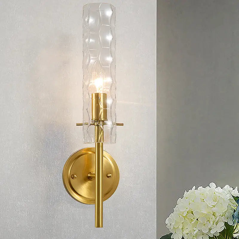 Modern brass dimpled blown glass wall light bedroom sconce