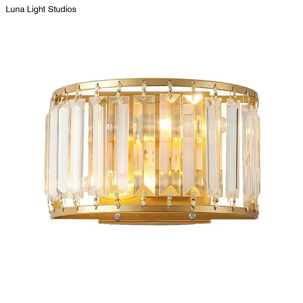 Modern brass drum shaped crystal wall sconce living room light