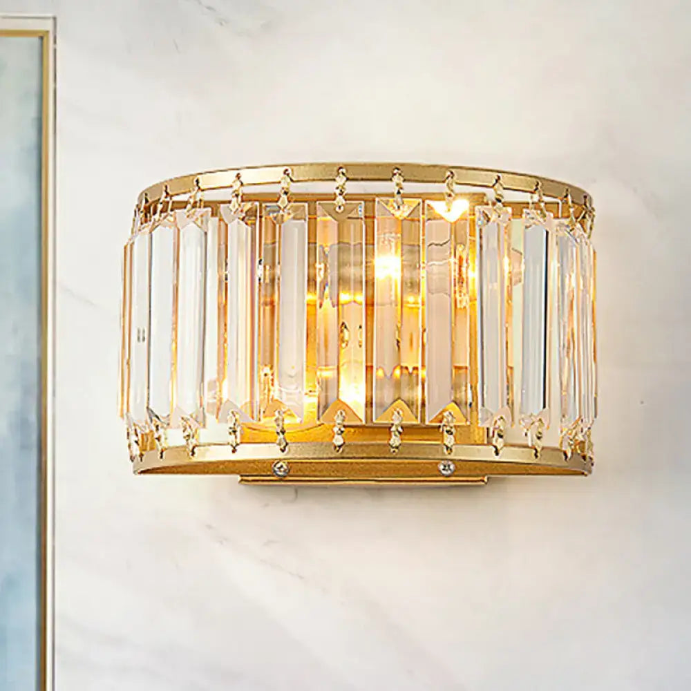 Modern brass drum shaped crystal wall sconce living room light