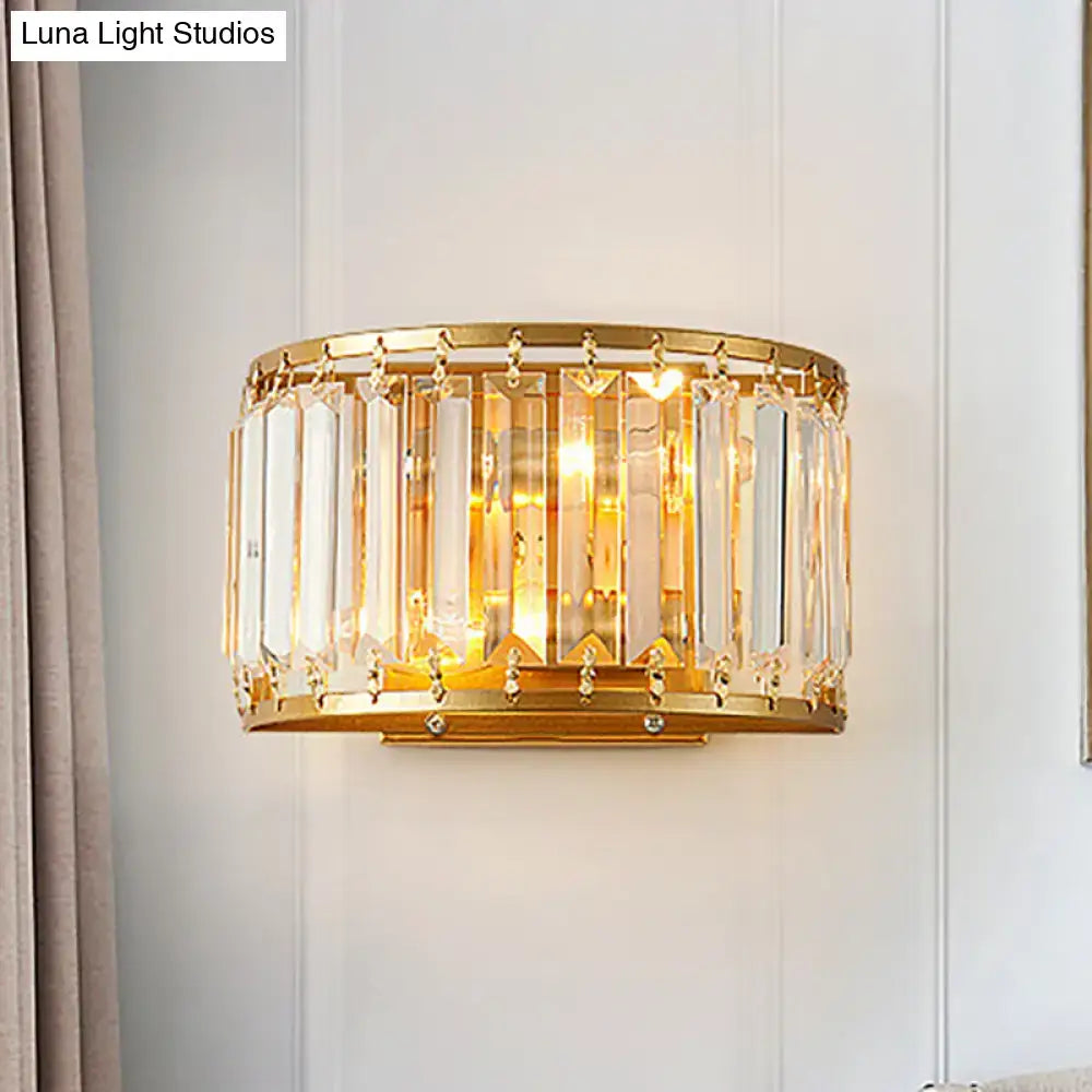 Modern brass drum shaped crystal wall sconce living room light