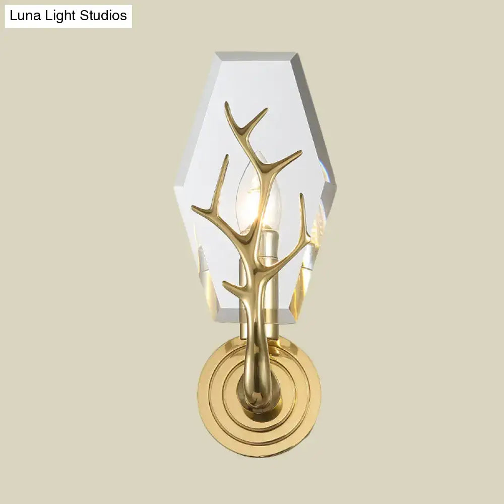 Modern brass finish antler wall lamp bedroom crystal light