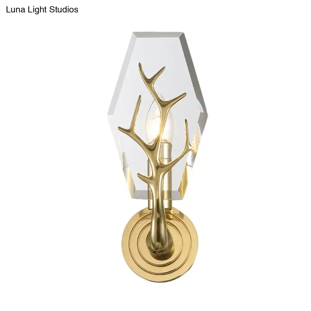Modern brass finish antler wall lamp bedroom crystal light