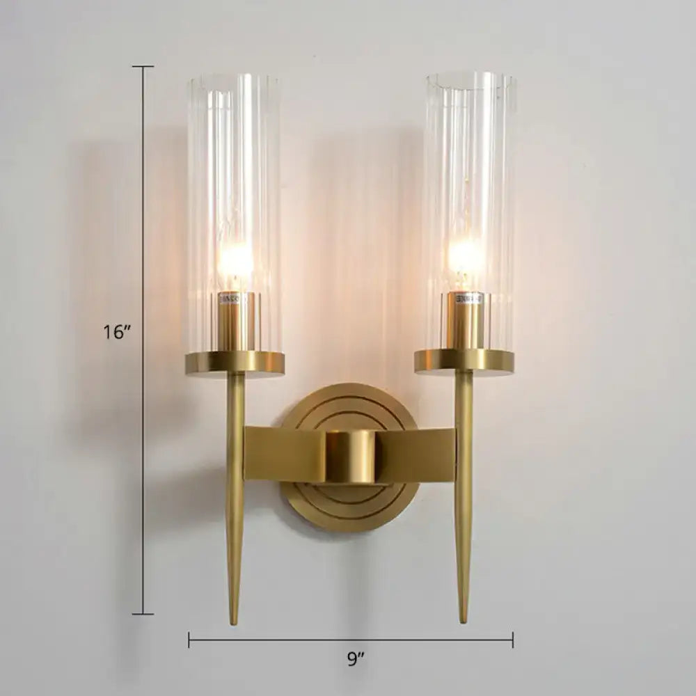Modern brass finish glass tube wall light living room
