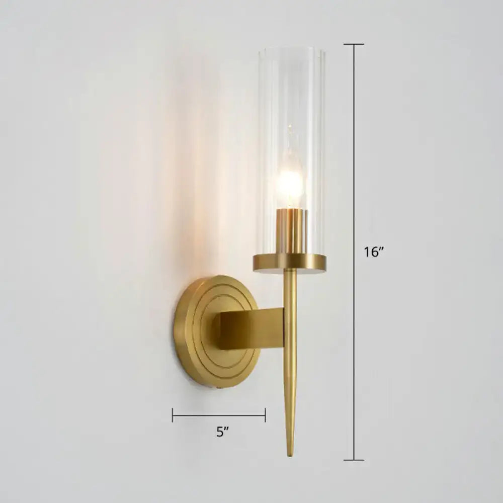 Modern brass finish glass tube wall light living room