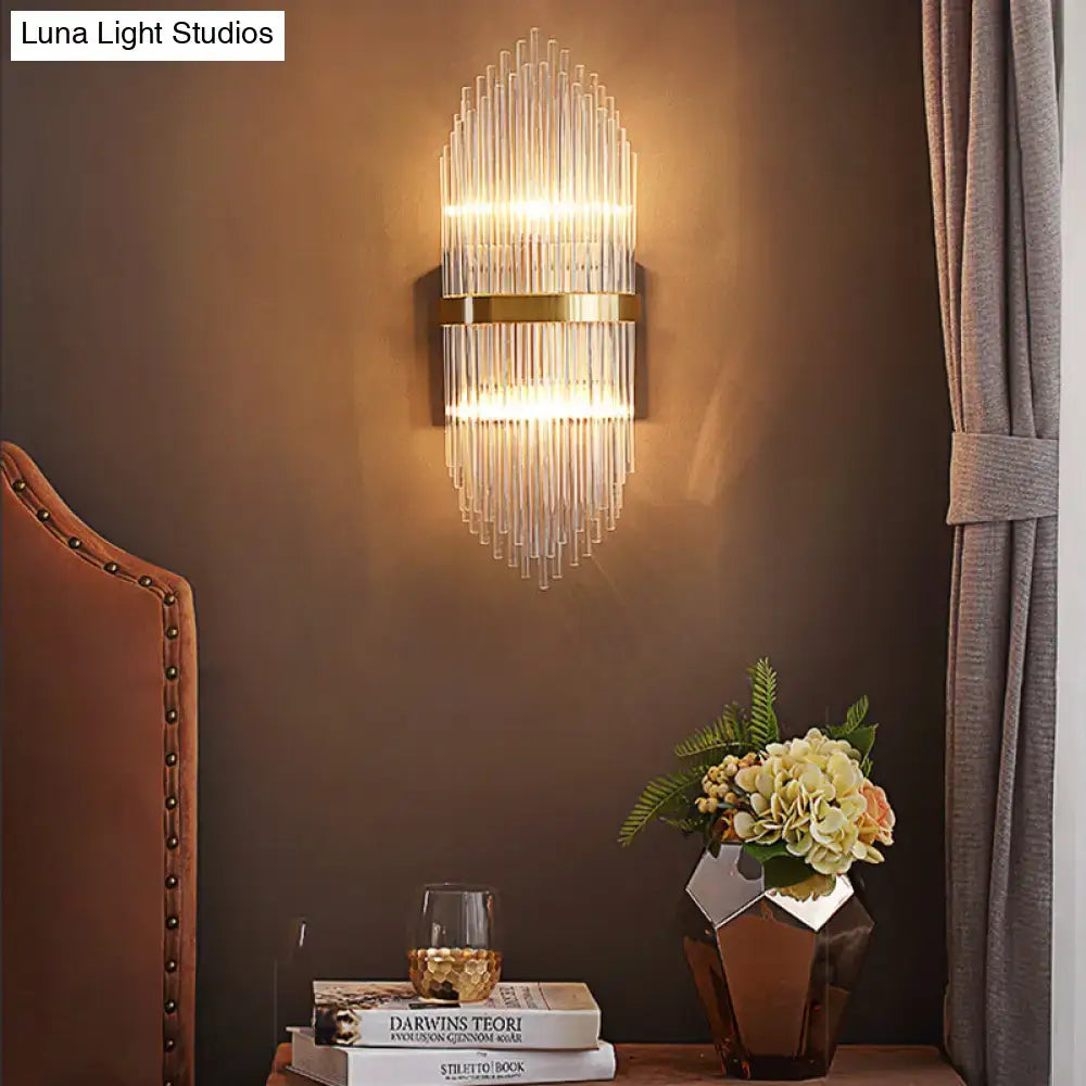 Modern brass fluted glass shade wall sconce bedroom light