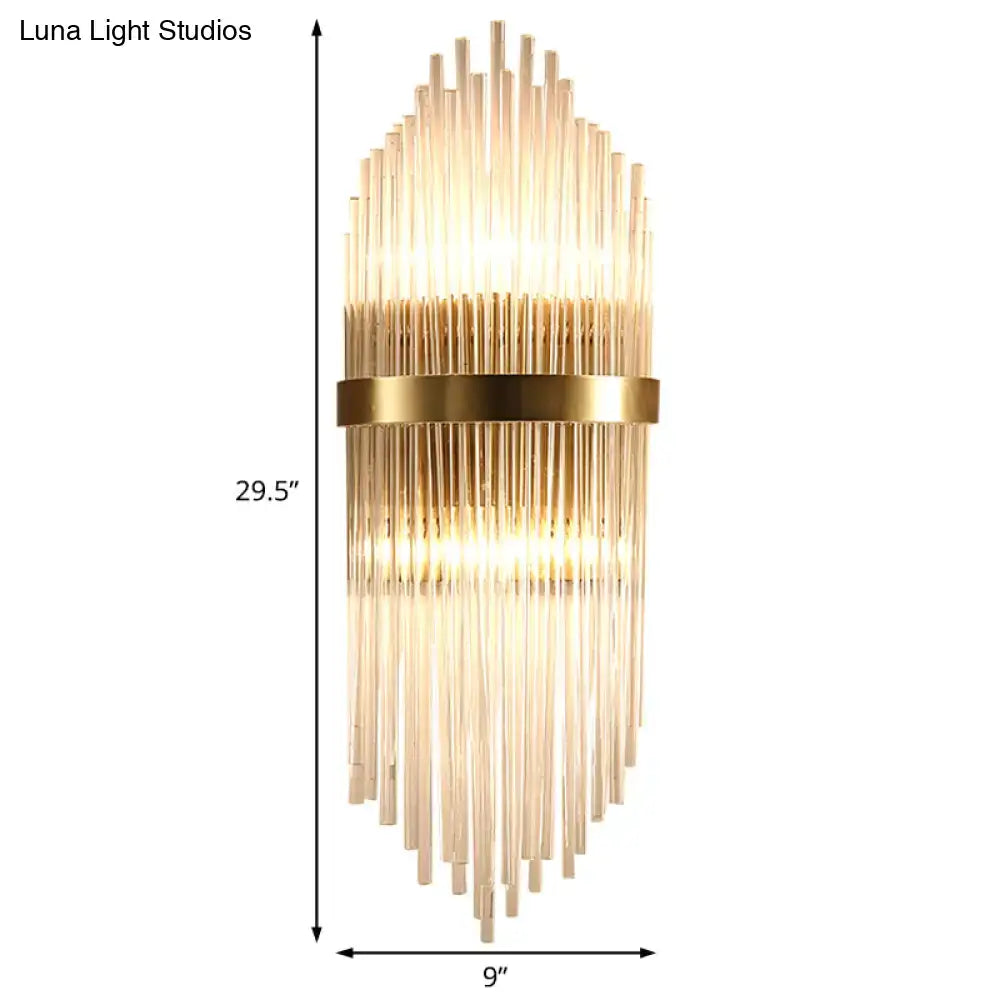 Modern brass fluted glass shade wall sconce bedroom light