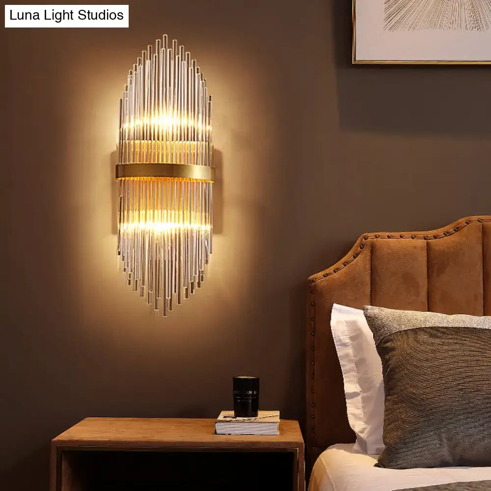 Modern brass fluted glass shade wall sconce bedroom light