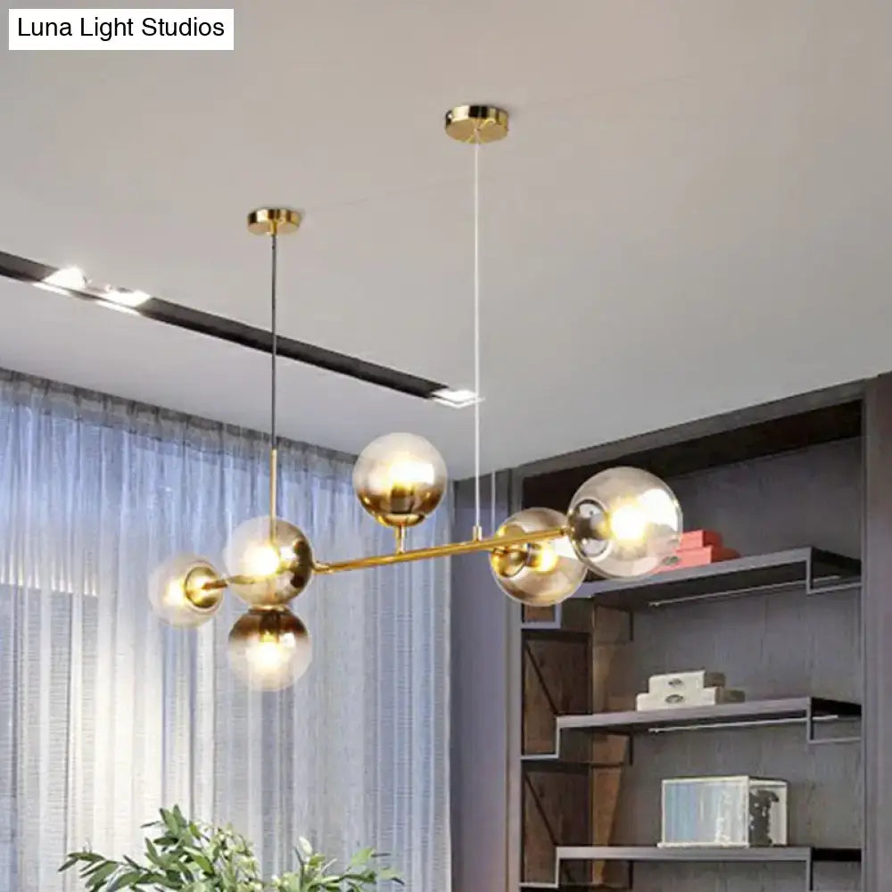 Modern brass glass ball linear pendant light for dining room