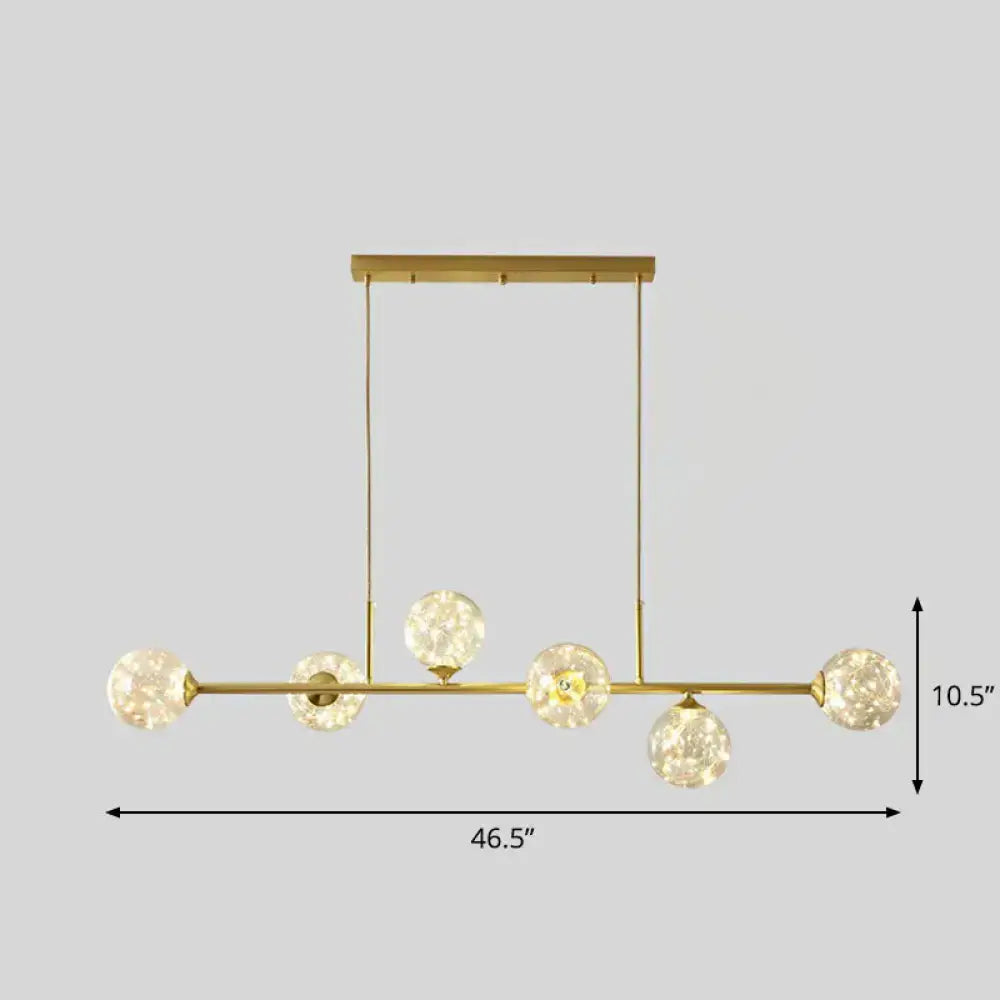 Modern brass glass ball linear pendant light for dining room