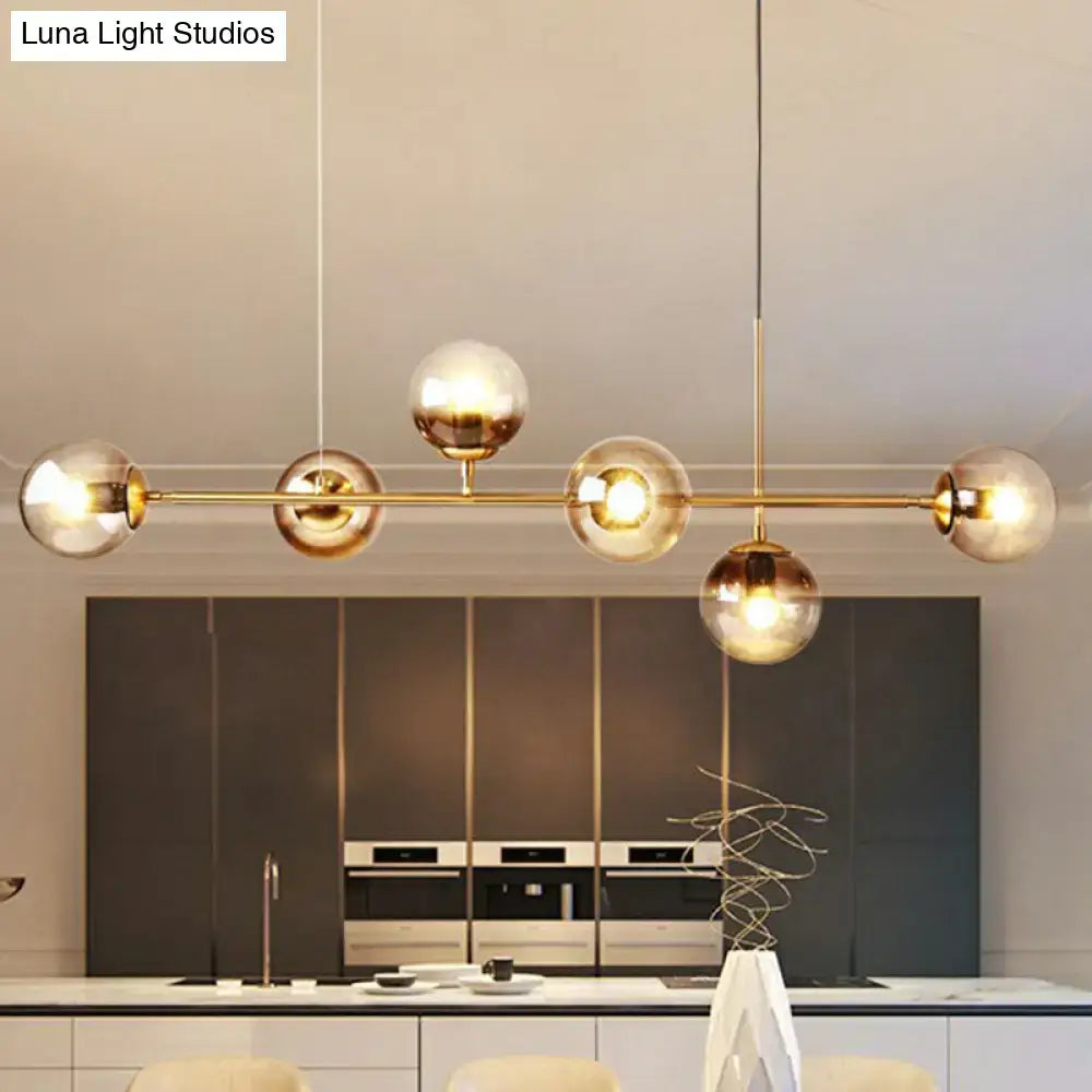 Modern brass glass ball linear pendant light for dining room