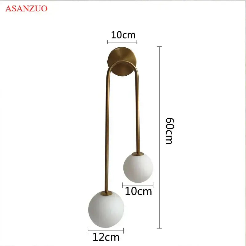 Modern brass glass ball wall sconce bedroom led light