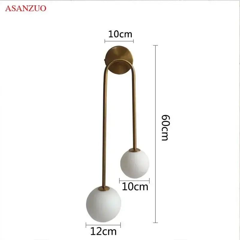 Modern brass glass ball wall sconce bedroom led light