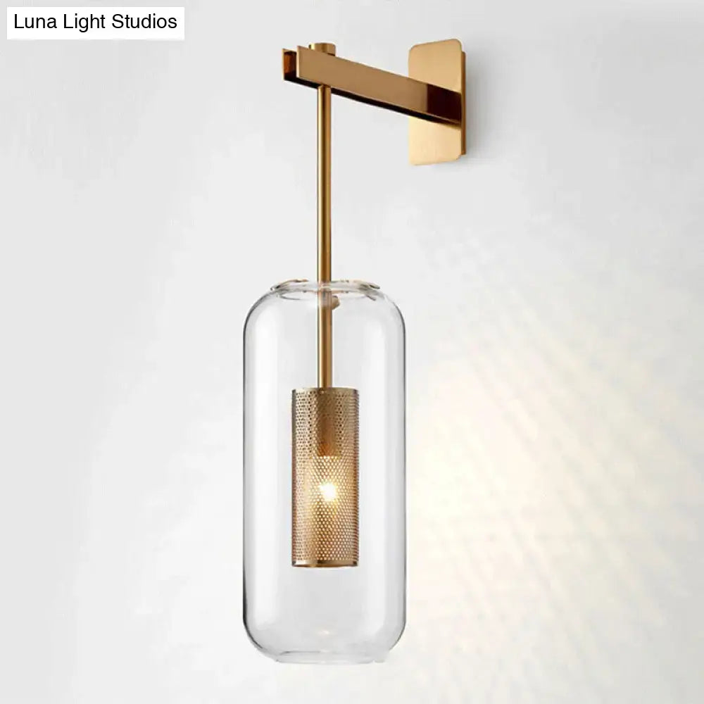 Modern brass glass wall sconce bedroom wire mesh guard 110v-120v