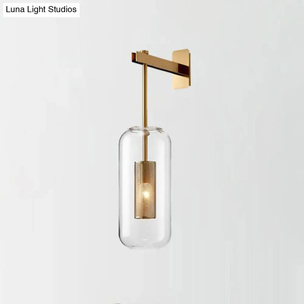 Modern brass glass wall sconce bedroom wire mesh guard 110v-120v