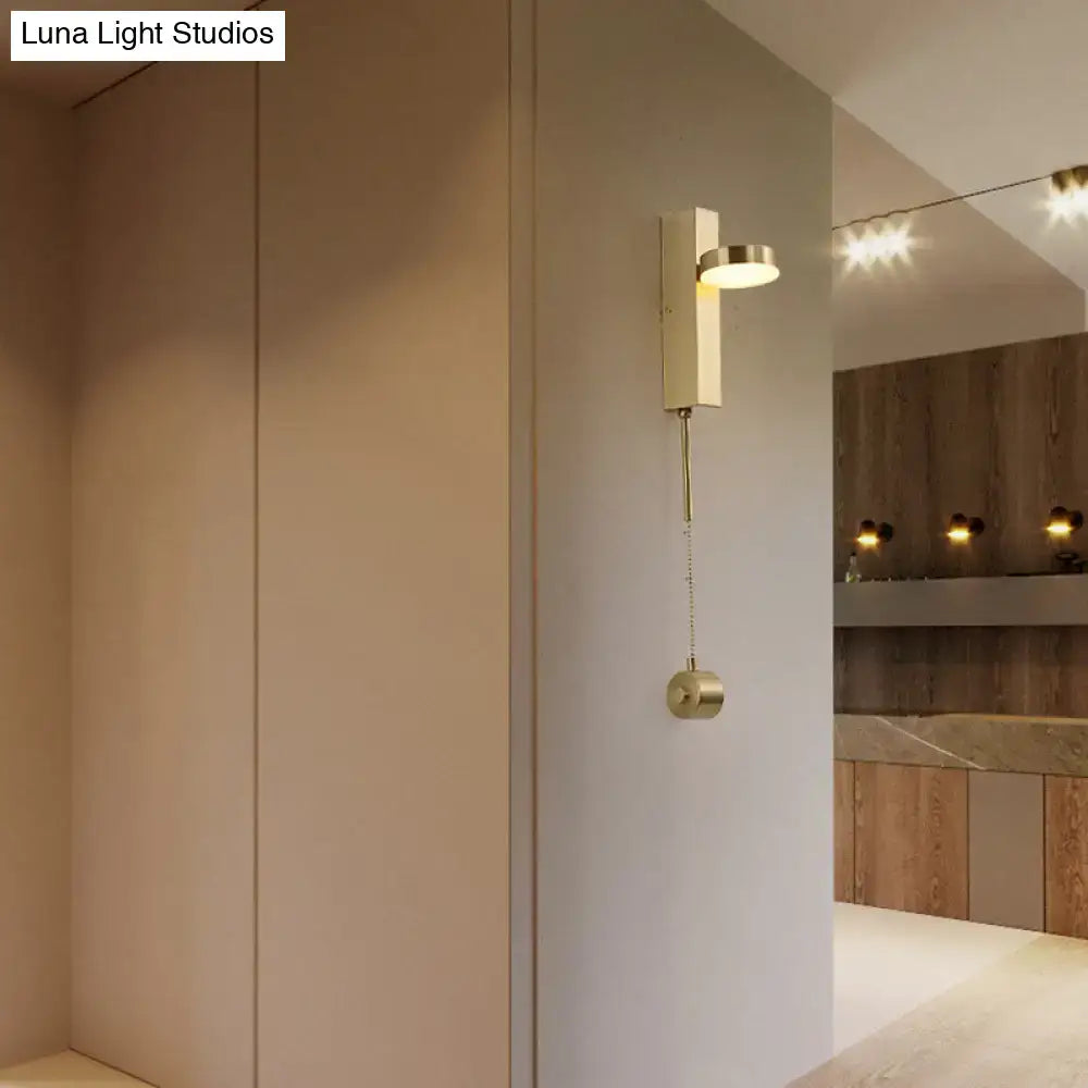 Modern brass l-shaped wall sconce with pull chain for living room