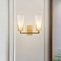 Modern brass led wall lamp bedroom sconce with white glass shades