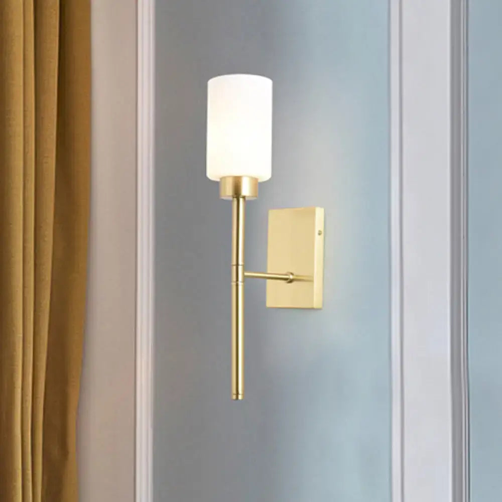 Modern brass opal glass tube wall light bedroom sconce