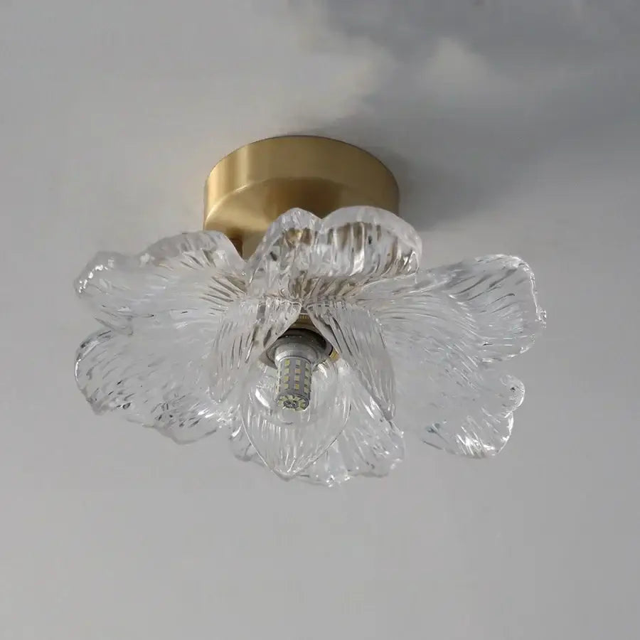 Modern brass orchid glass led ceiling lamp for bedroom