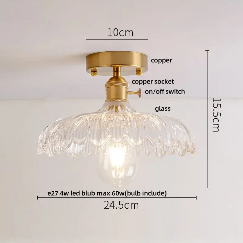 Modern brass orchid glass led ceiling lamp for bedroom