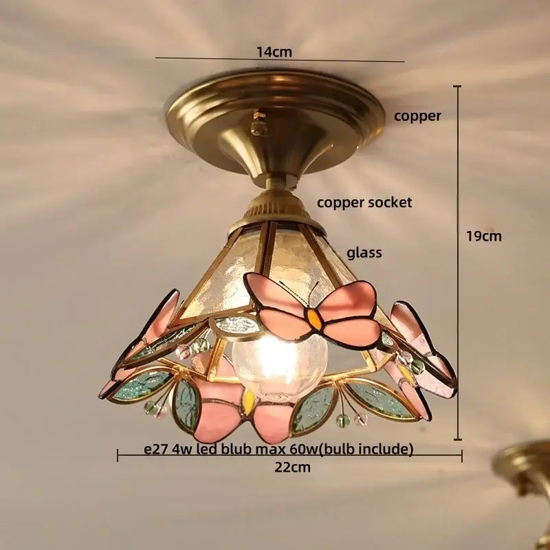 Modern brass orchid glass led ceiling lamp for bedroom