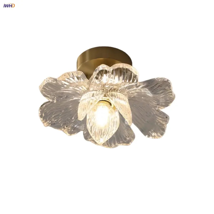 Modern brass orchid glass led ceiling lamp for bedroom