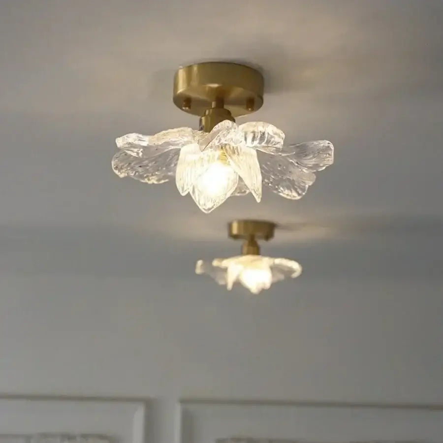 Modern brass orchid glass led ceiling lamp for bedroom