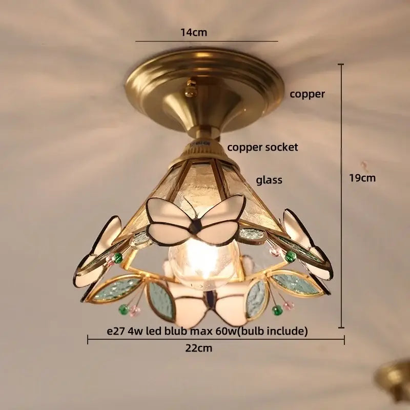 Modern brass orchid glass led ceiling lamp for bedroom