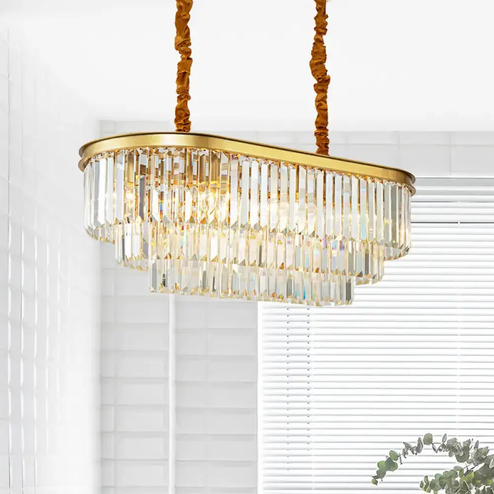 Modern brass oval crystal chandelier dining room hanging light
