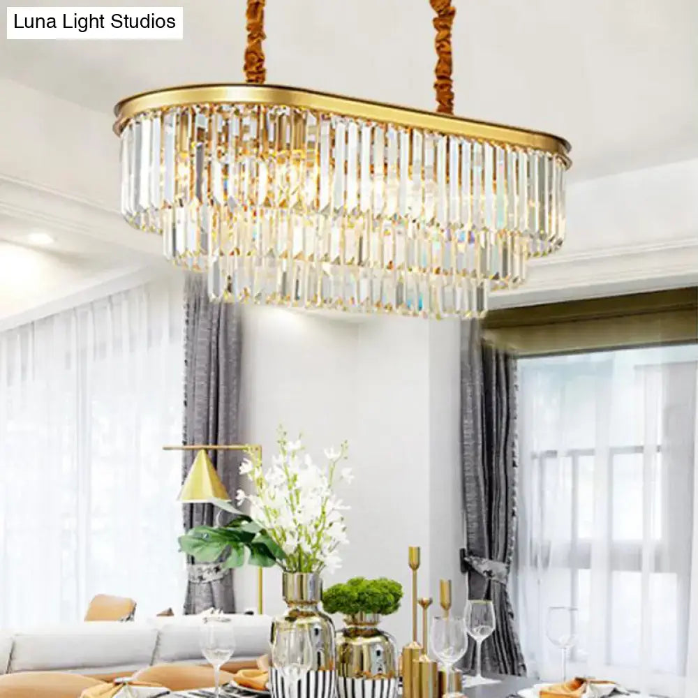 Modern brass oval crystal chandelier dining room hanging light