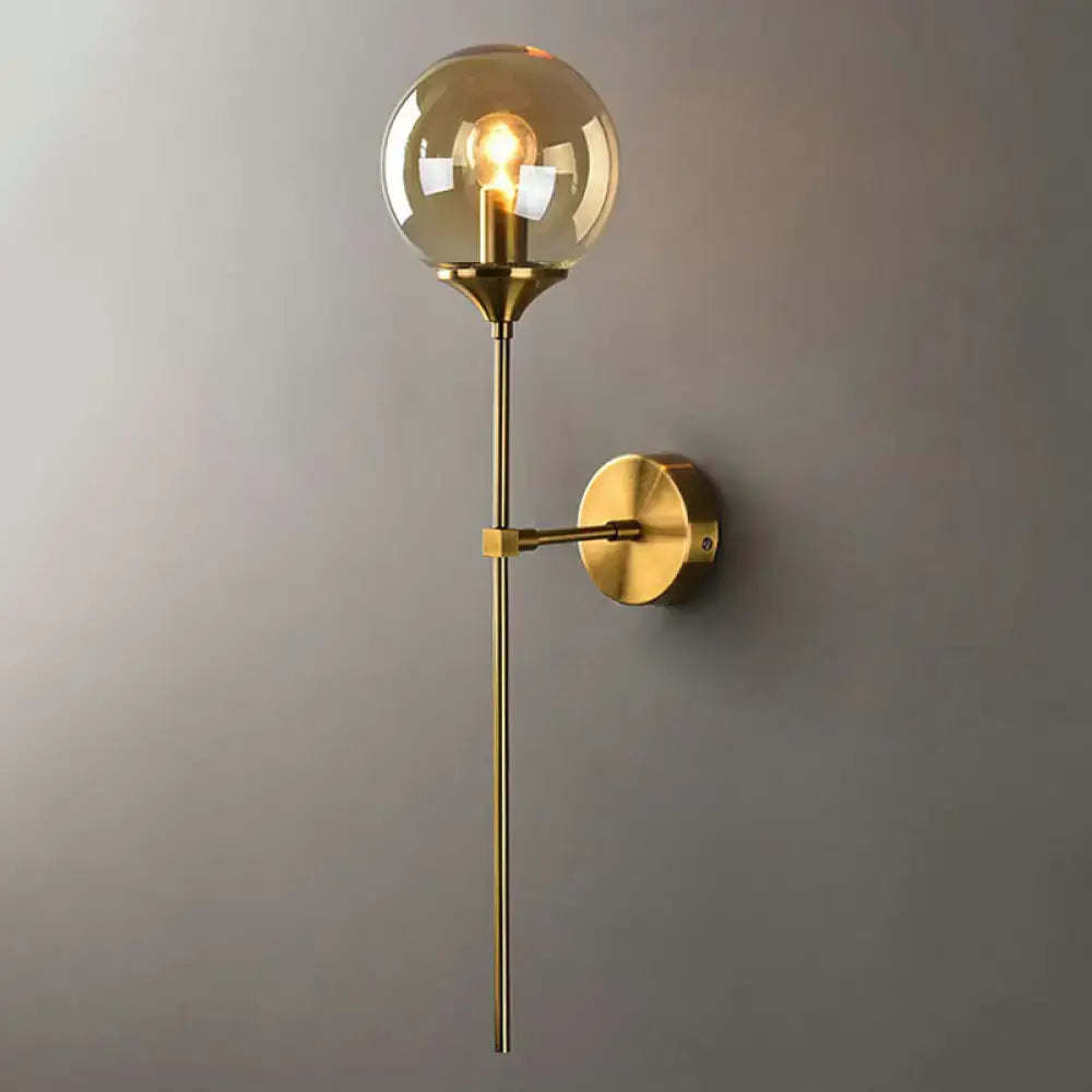 Modern brass pencil arm wall light bedroom glass sconce