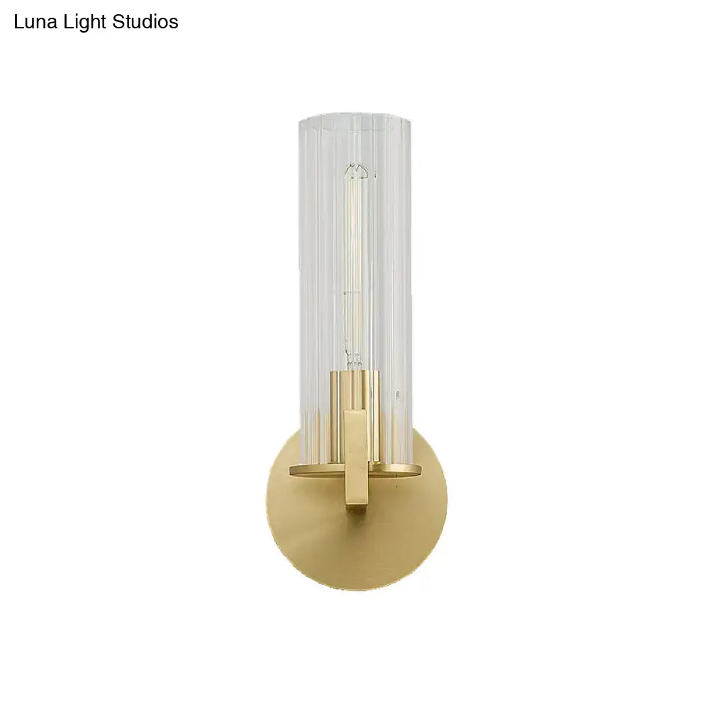 Modern brass ribbed glass shade wall sconce bedroom light