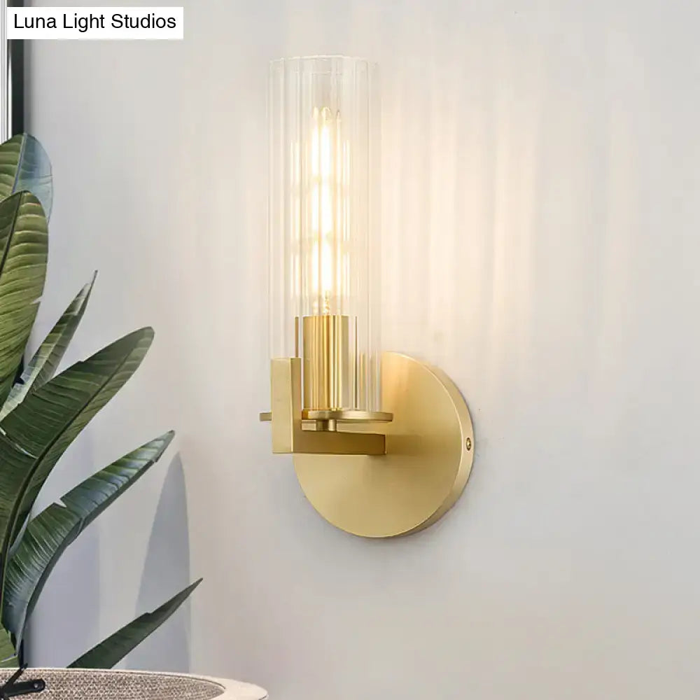 Modern brass ribbed glass shade wall sconce bedroom light