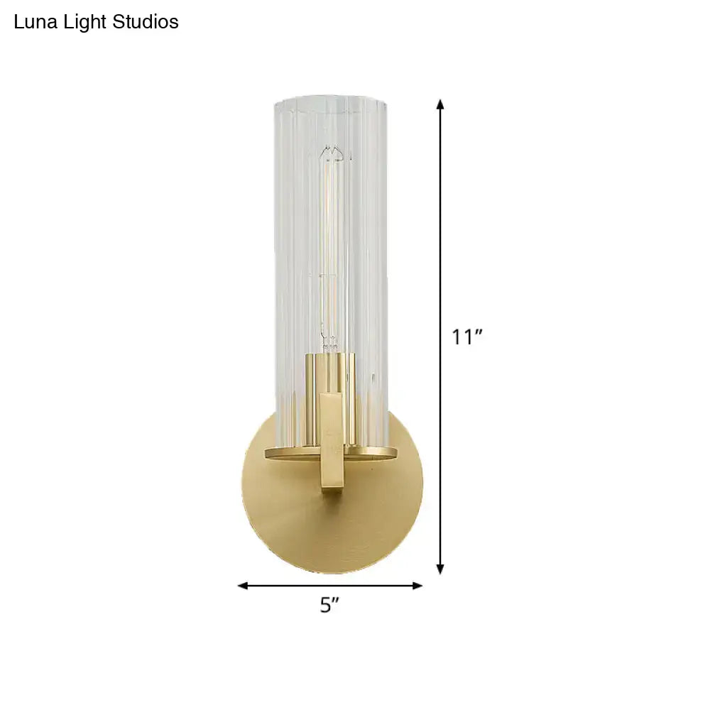 Modern brass ribbed glass shade wall sconce bedroom light