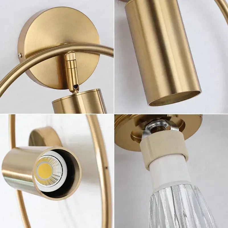 Modern brass ring led wall sconce bedroom gold circular light