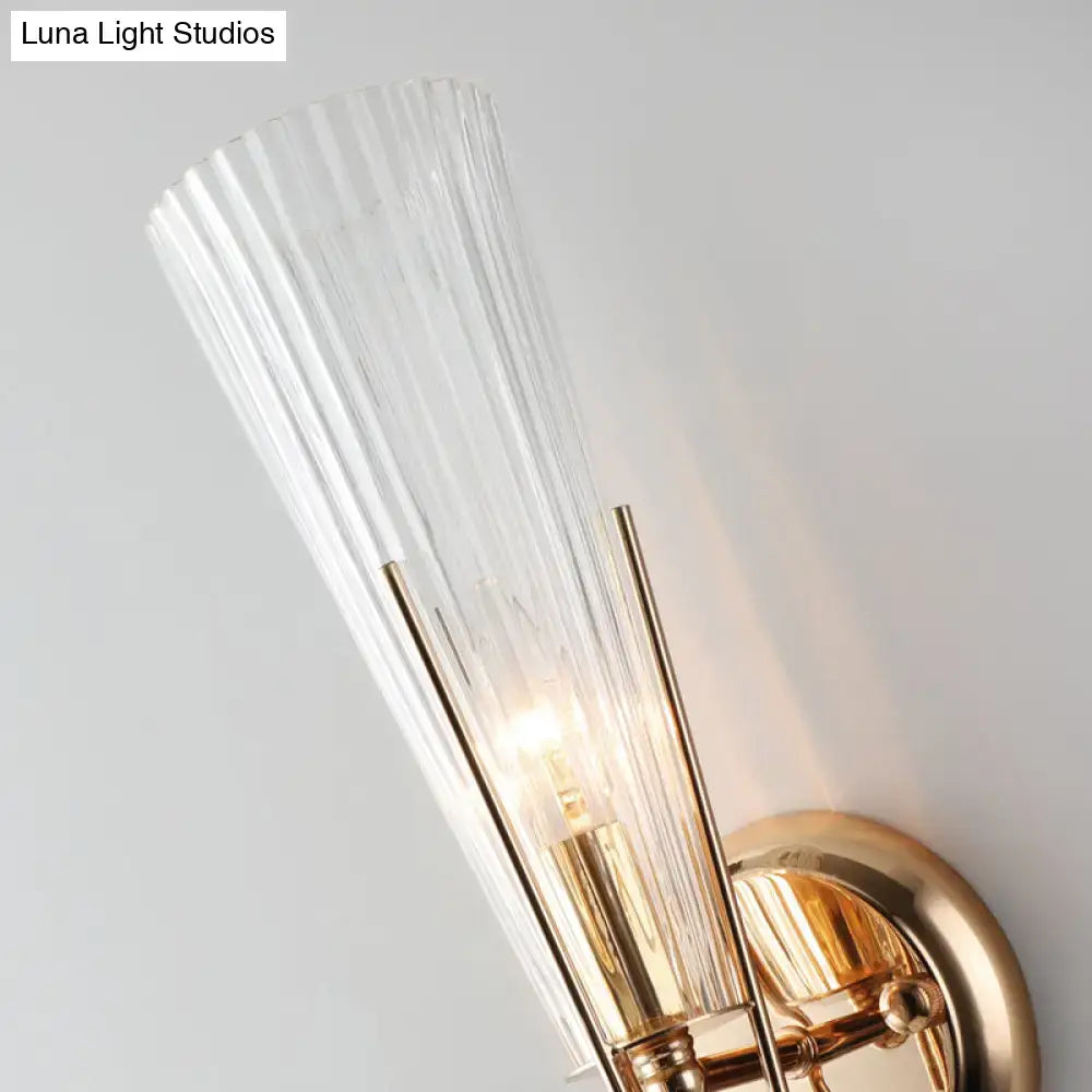 Modern brass sconce light with clear crystal – bedroom wall lamp