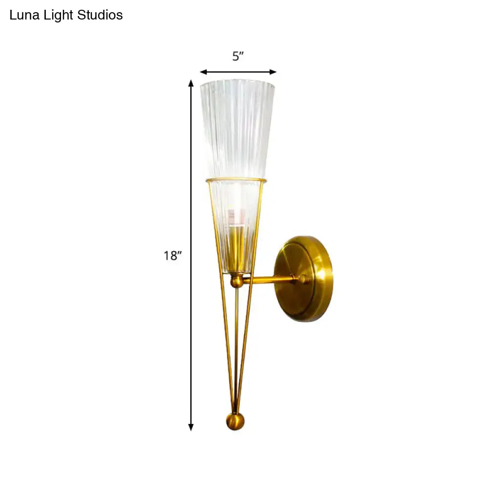Modern brass sconce light with clear crystal – bedroom wall lamp