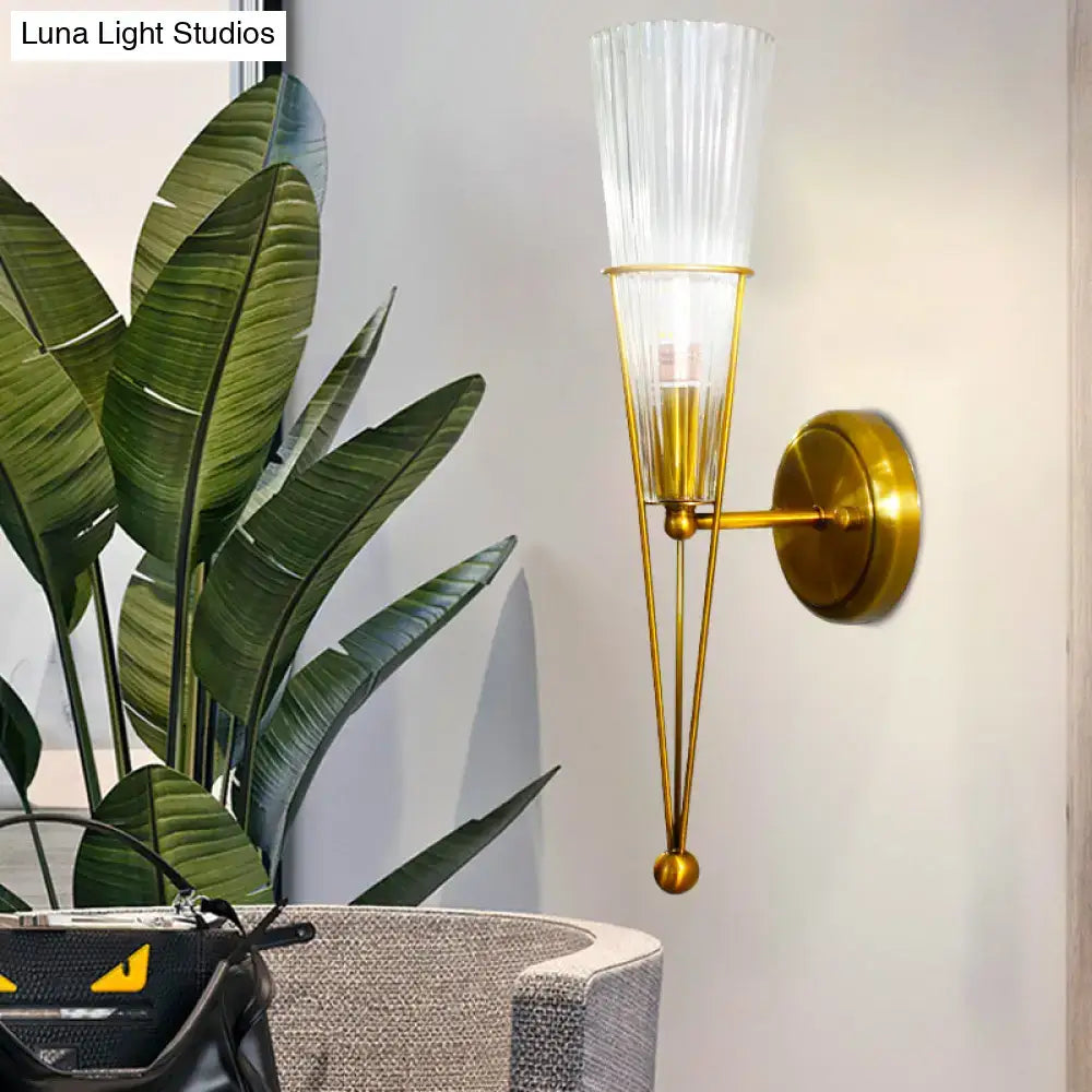 Modern brass sconce light with clear crystal – bedroom wall lamp