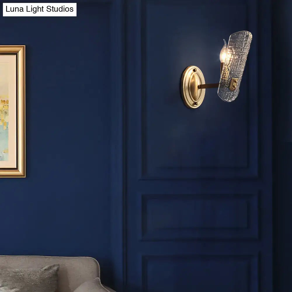 Modern brass sconce with clear water glass for living room two lights