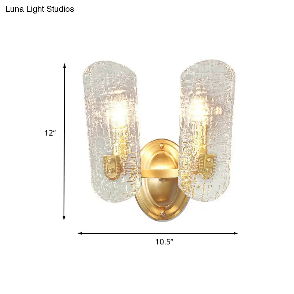 Modern brass sconce with clear water glass for living room two lights