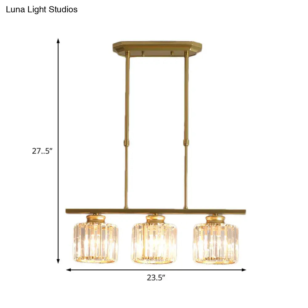 Modern brass triple crystal ceiling pendant light for dining room